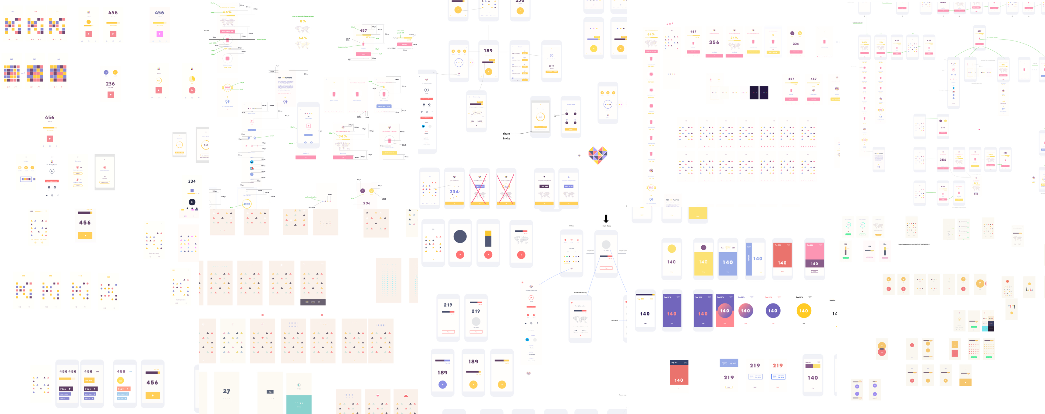 Wall of Blox exploration sketches, UI kits, and design iterations