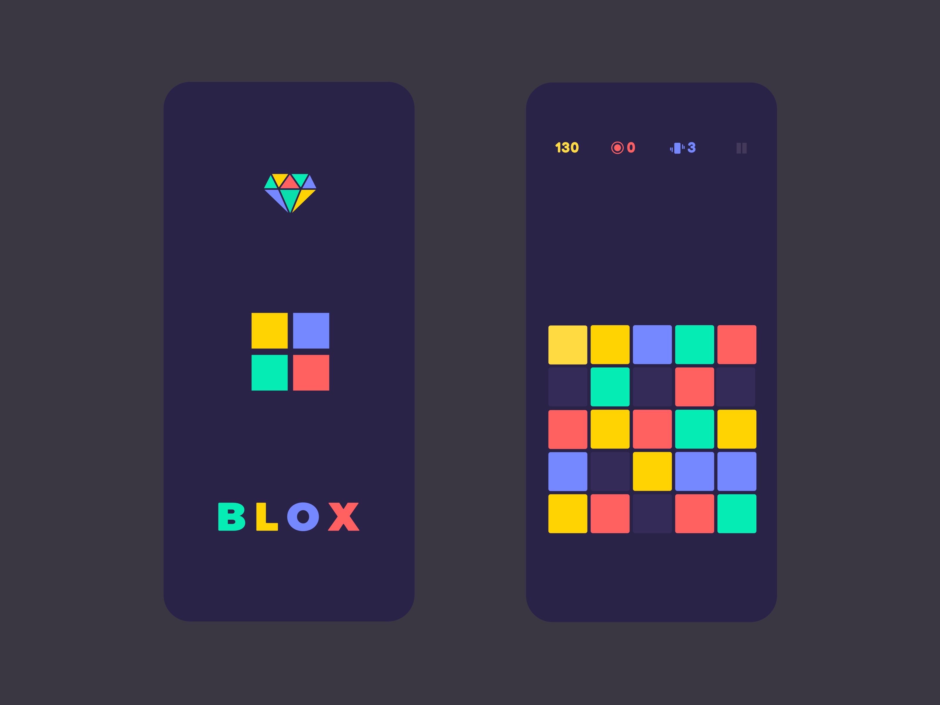 Blox app in dark mode showing the splash screen and gameplay