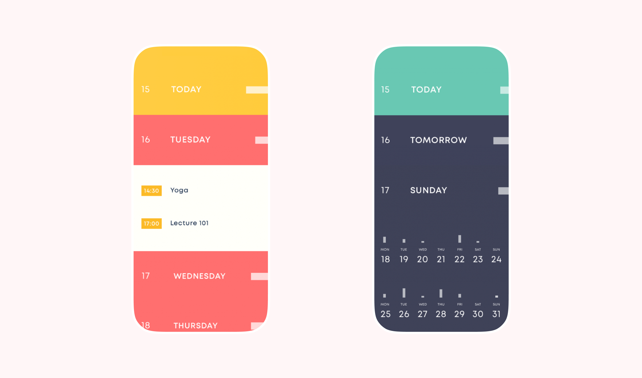 Peek Calendar today view and week view on iPhone